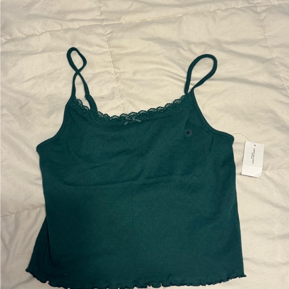 American Eagle Outfitters Green Fitted Crop Camisole